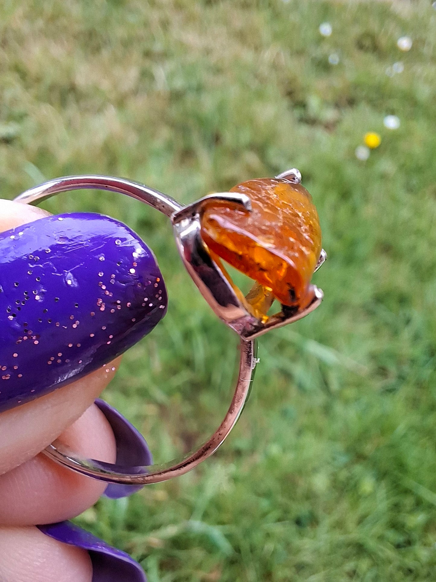 Baltic Amber Ring, size large Y, 925 Silver, Fossil (Ref: AR22)