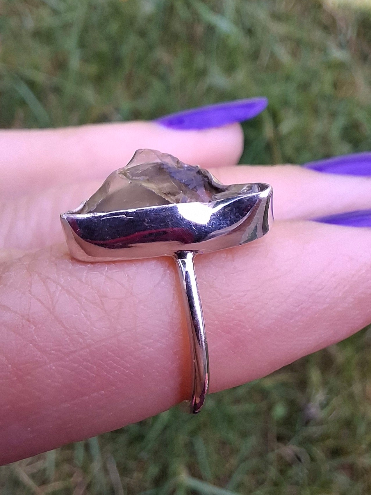 Libyan Desert Glass Ring, size large G, 925 Silver, Tektite (Ref: LR4)
