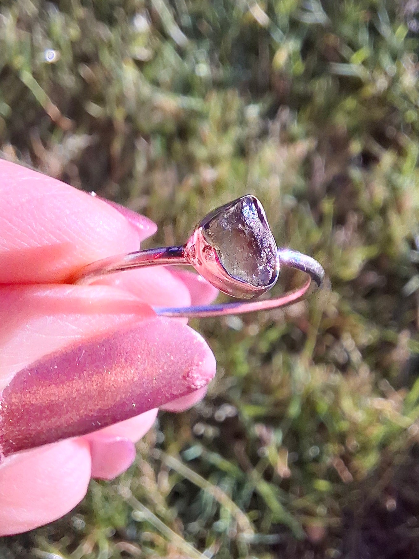 Moldavite Ring, size R, 925 Silver, Tektite (Ref: R64)