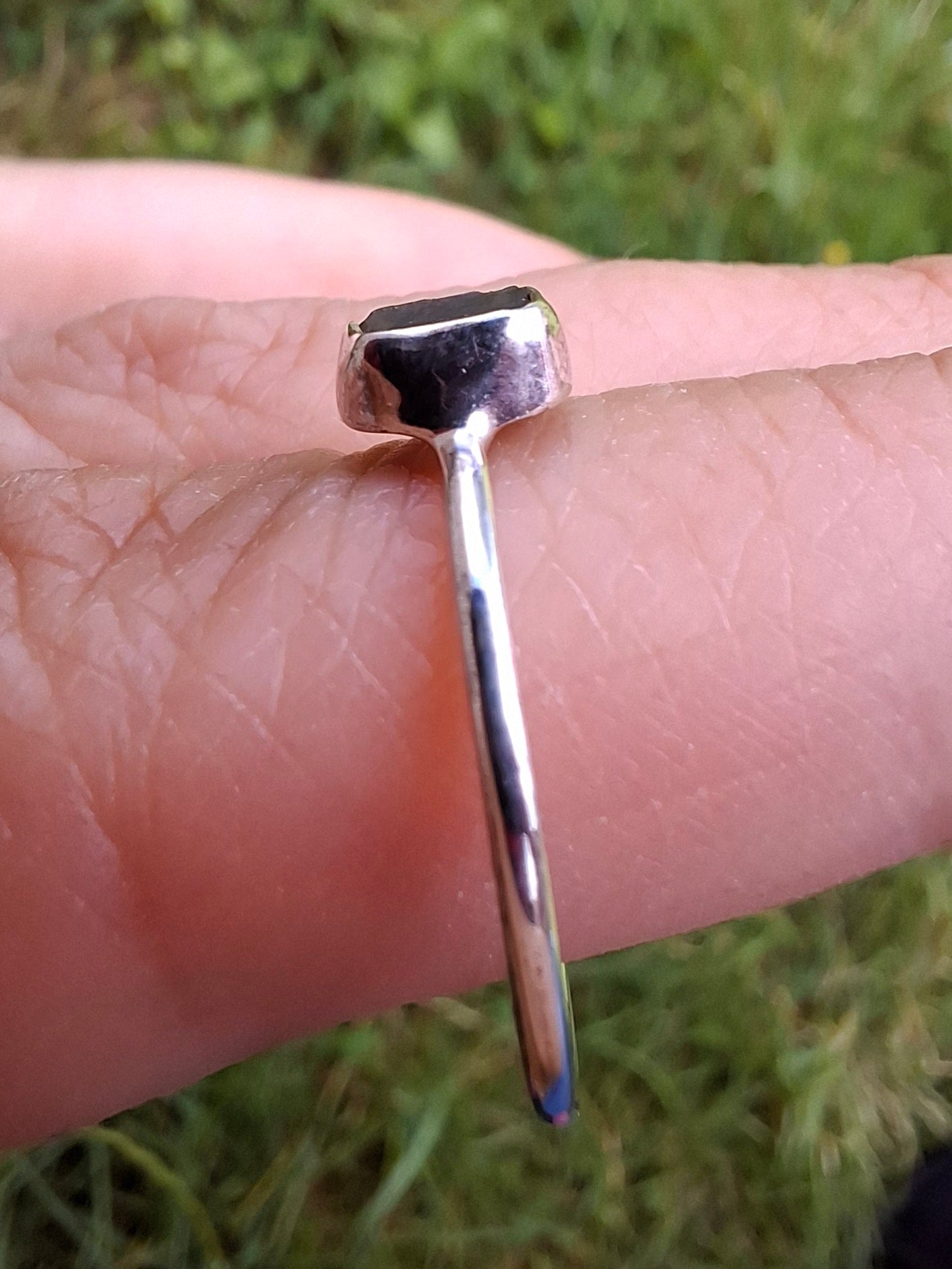 Moldavite Ring, size large P/small Q, 925 Silver, Tektite (Ref: R43)