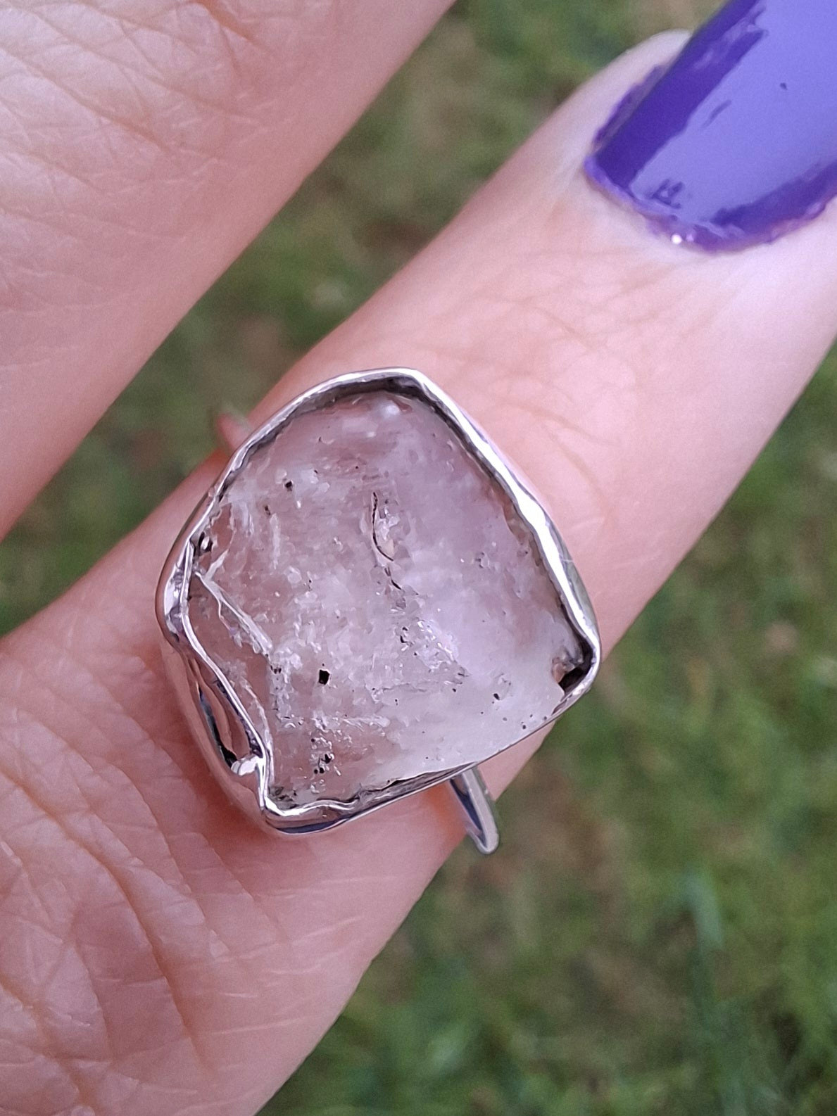Libyan Desert Glass Ring, size P, 925 Silver, Tektite (Ref: LR27)