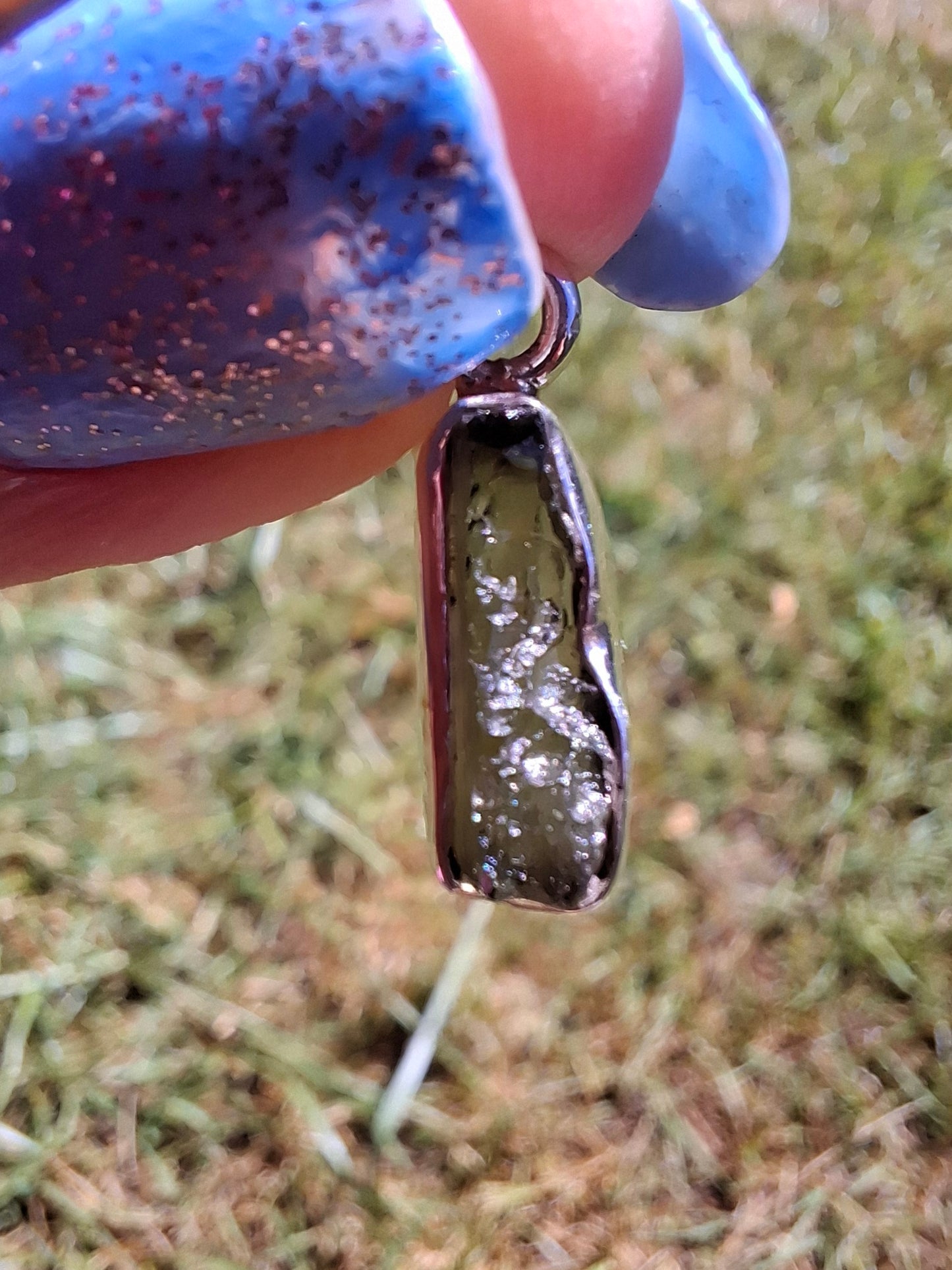 Moldavite Pendant, 925 Silver, Tektite (Ref: P77)