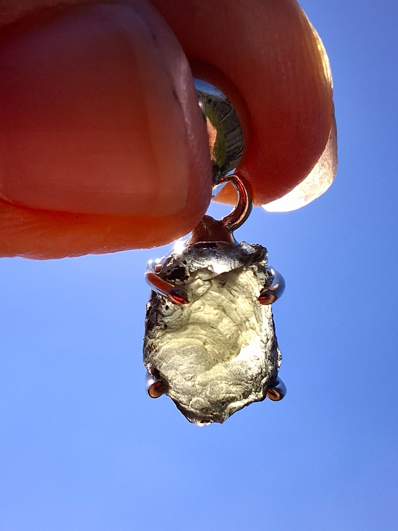 Moldavite Claw Pendant, 925 Silver, Tektite (Ref: P23)