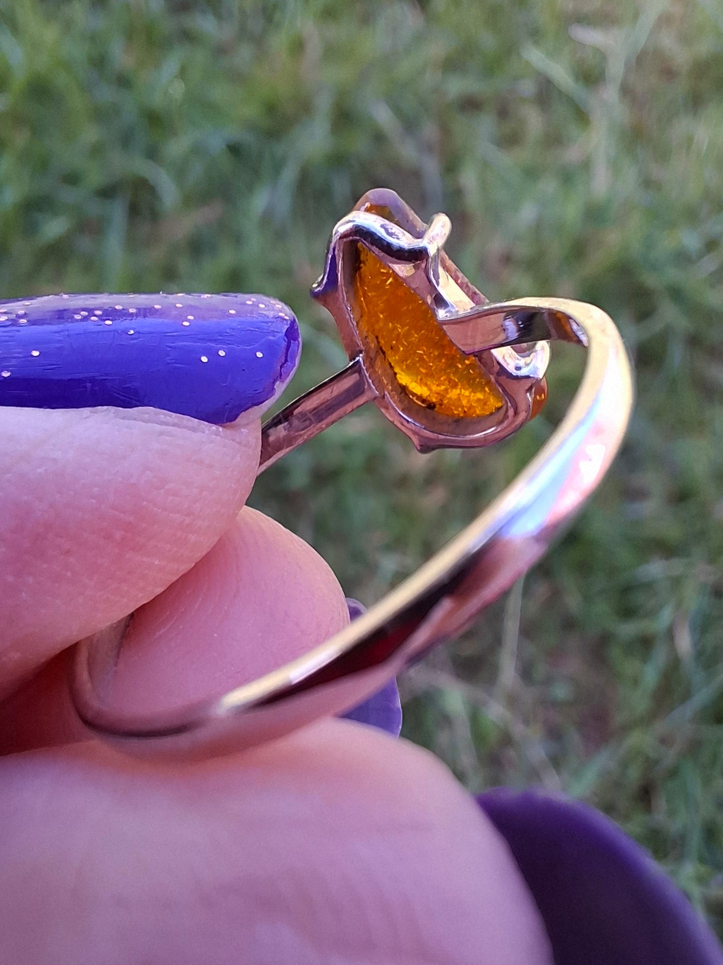 Baltic Amber Ring, size large V, 925 Silver, Fossil (Ref: AR26)