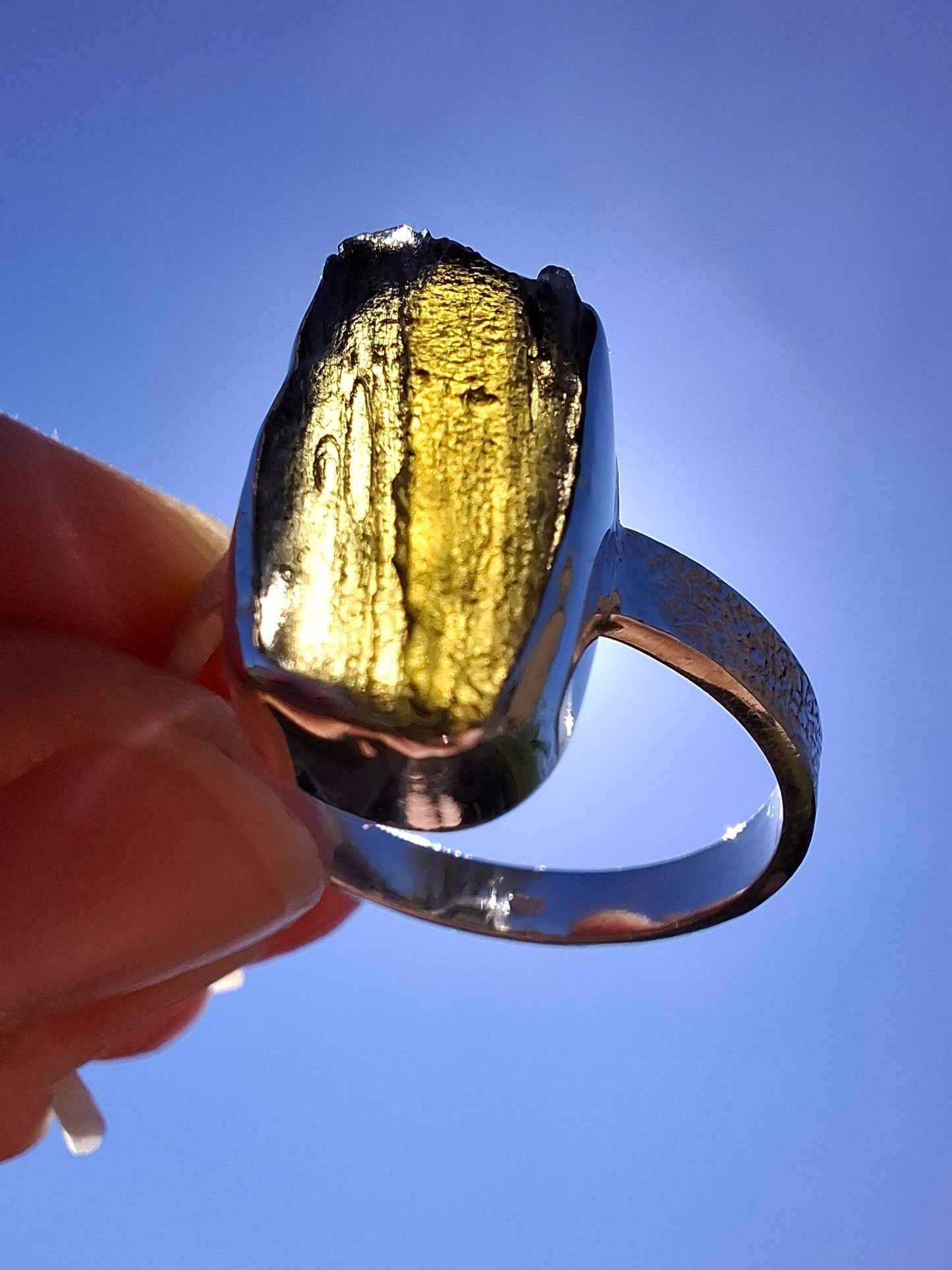 Moldavite Ring, size large Y/small Z, 925 Silver, Tektite (Ref: R332)