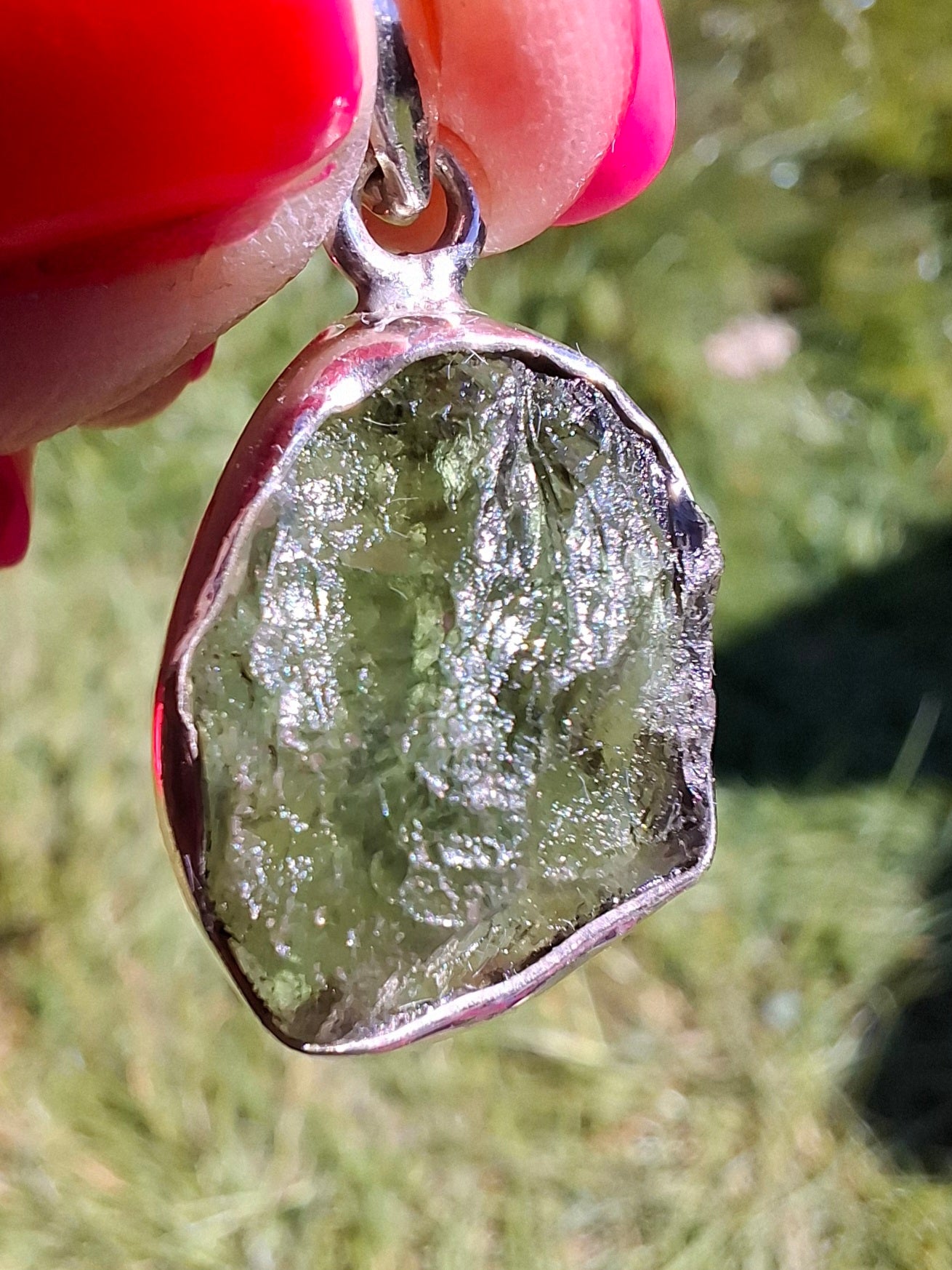 Moldavite Pendant, 925 Silver, Tektite (Ref: P441)