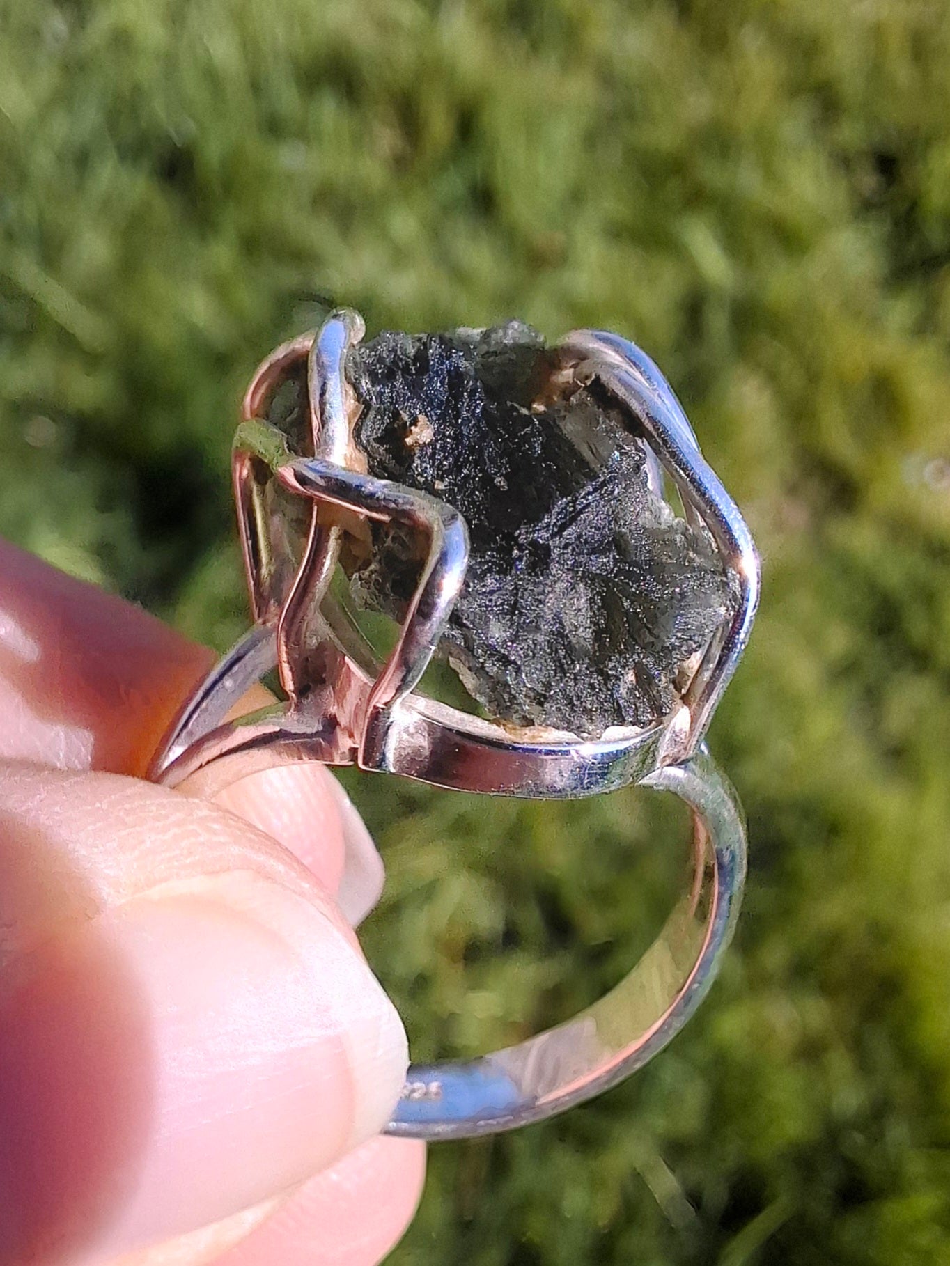 Moldavite Ring, size Q, 925 Silver, Tektite (Ref: R10)