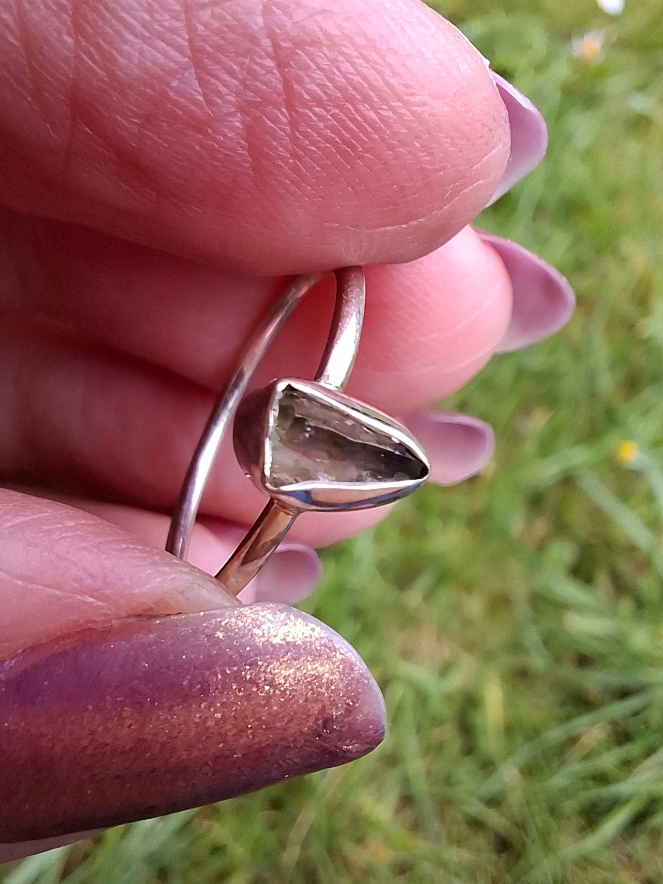 Moldavite Ring, size small L, 925 Silver, Tektite (Ref: R62)