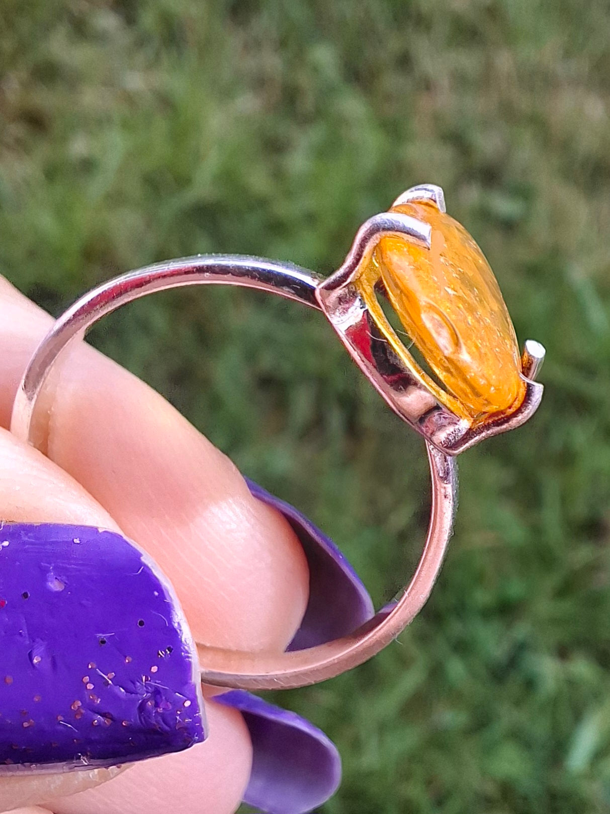 Baltic Amber Ring, size large N, 925 Silver, Fossil (Ref: AR9)