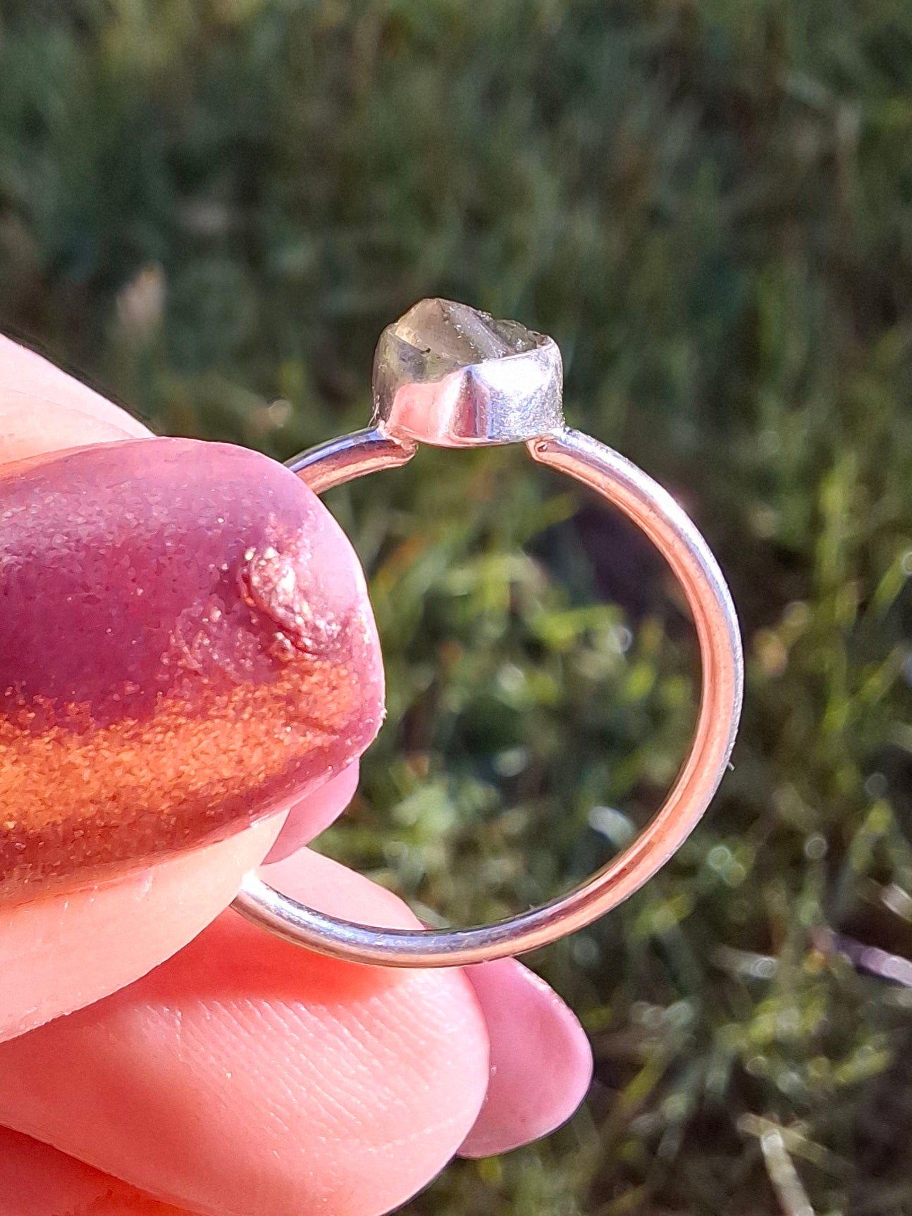 Moldavite's Ring, size large L/small M, 925 Silver, Tektite (Ref: R36)