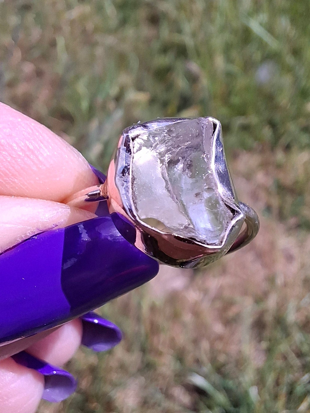 Libyan Desert Glass Ring, size large M, 925 Silver, Tektite (Ref: LR20)