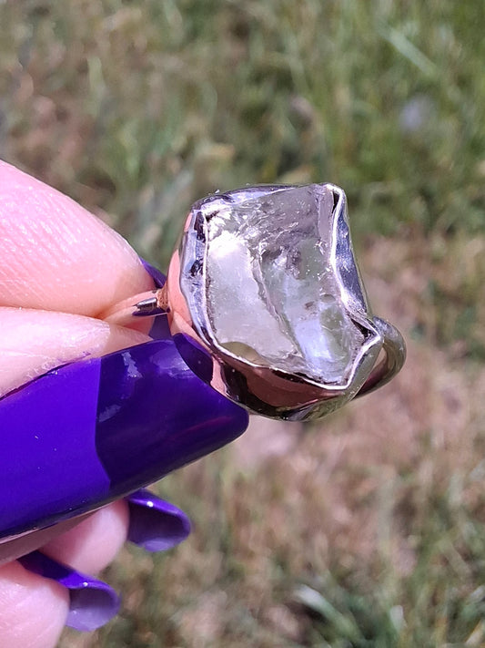 Libyan Desert Glass Ring, size large M, 925 Silver, Tektite (Ref: LR20)