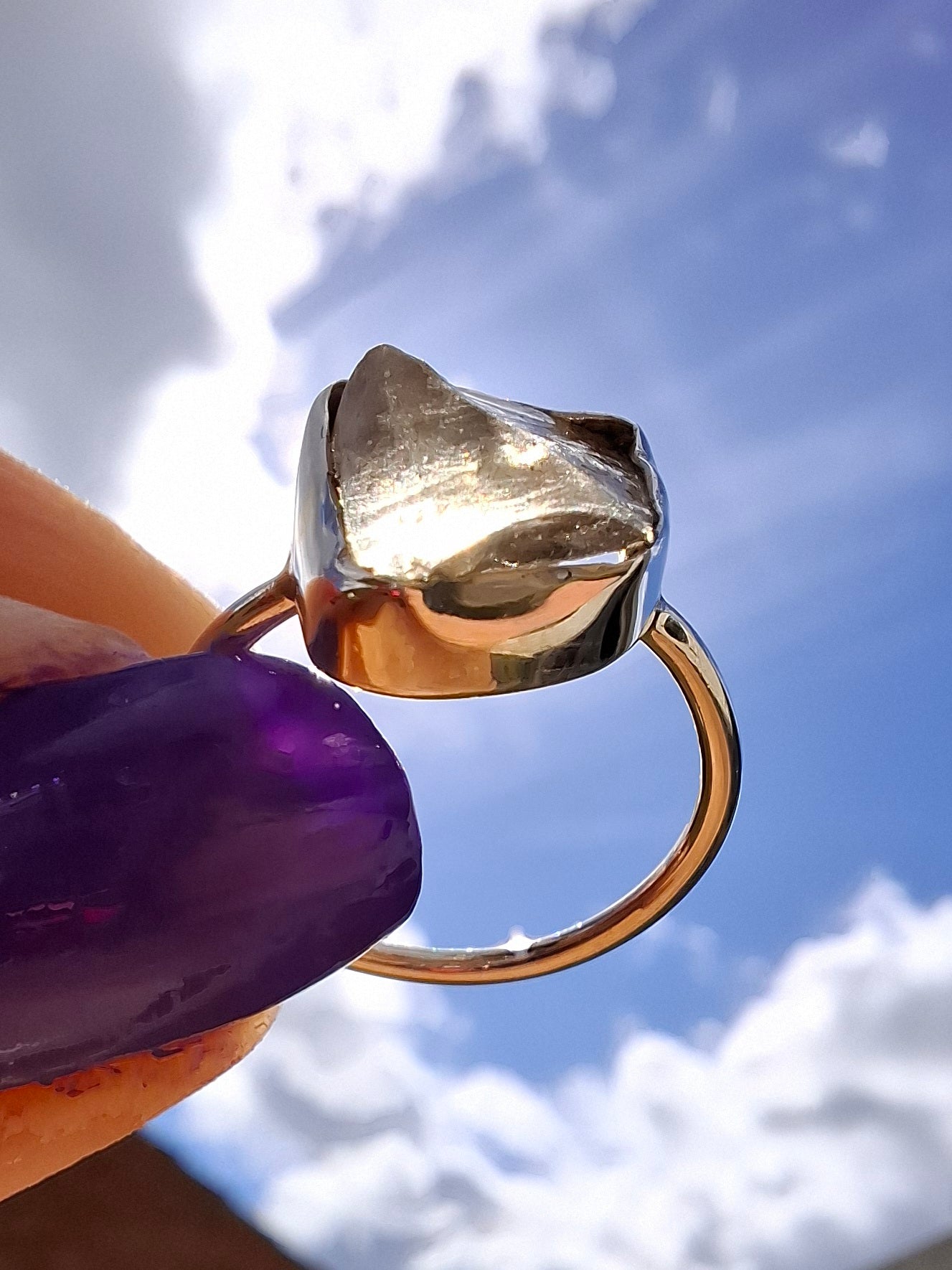 Libyan Desert Glass Ring, size small L, 925 Silver, Tektite (Ref: LR14)