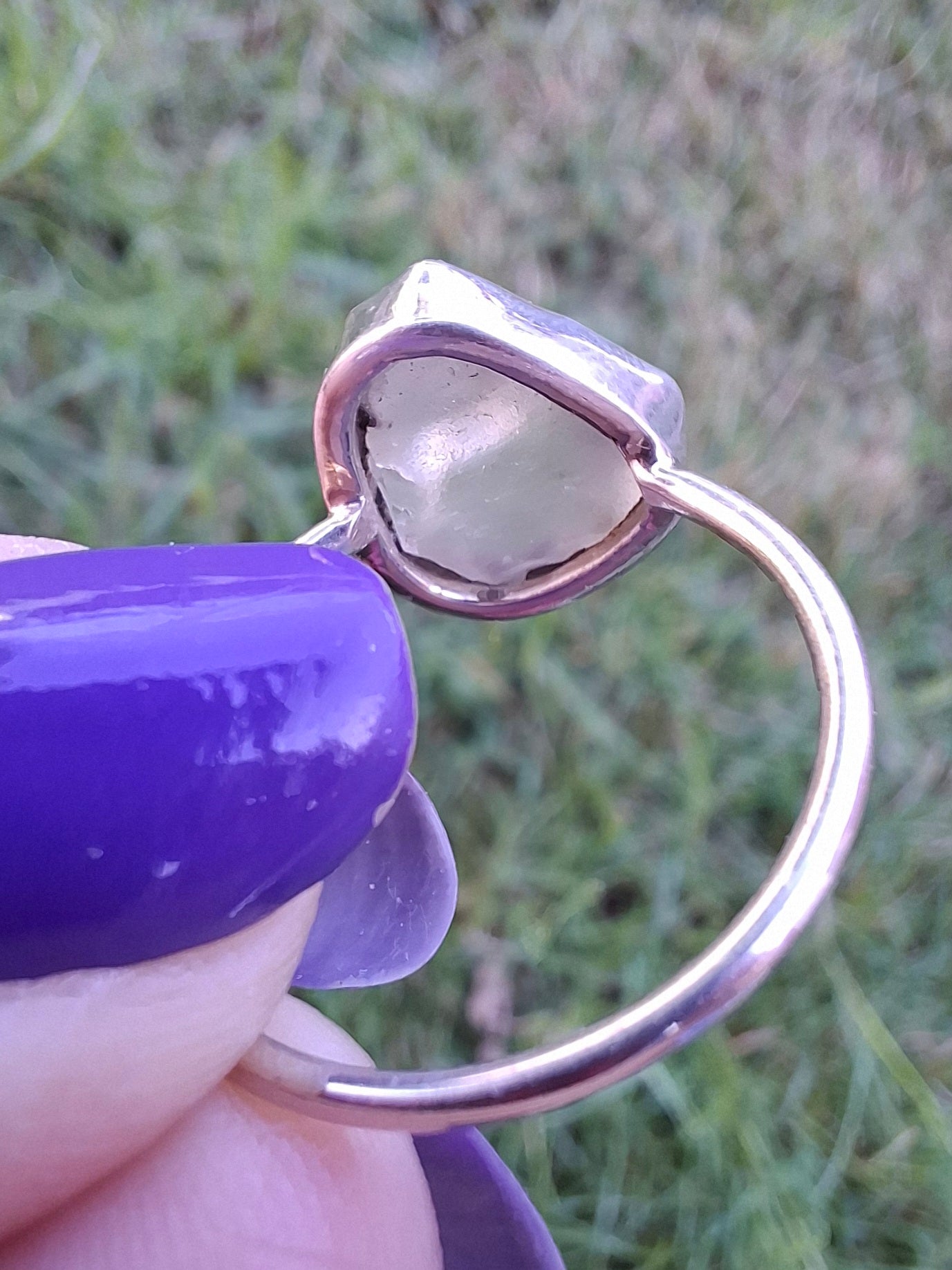 Libyan Desert Glass Ring, size small R, 925 Silver, Tektite (Ref: LR38)