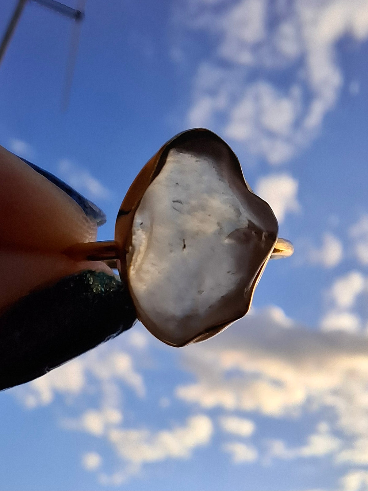 Libyan Desert Glass Ring, 14K GOLD Plated, size large P/small Q, Tektite (Ref: LR73)