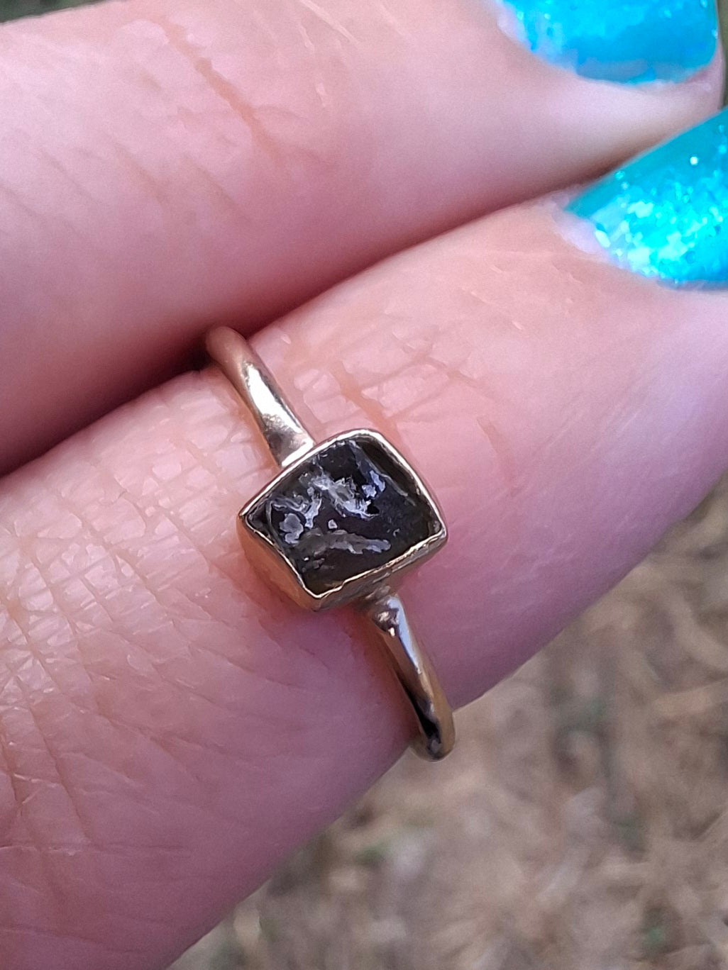 Moldavite Ring, 14K GOLD Plated, size small i, Tektite (Ref: R333)