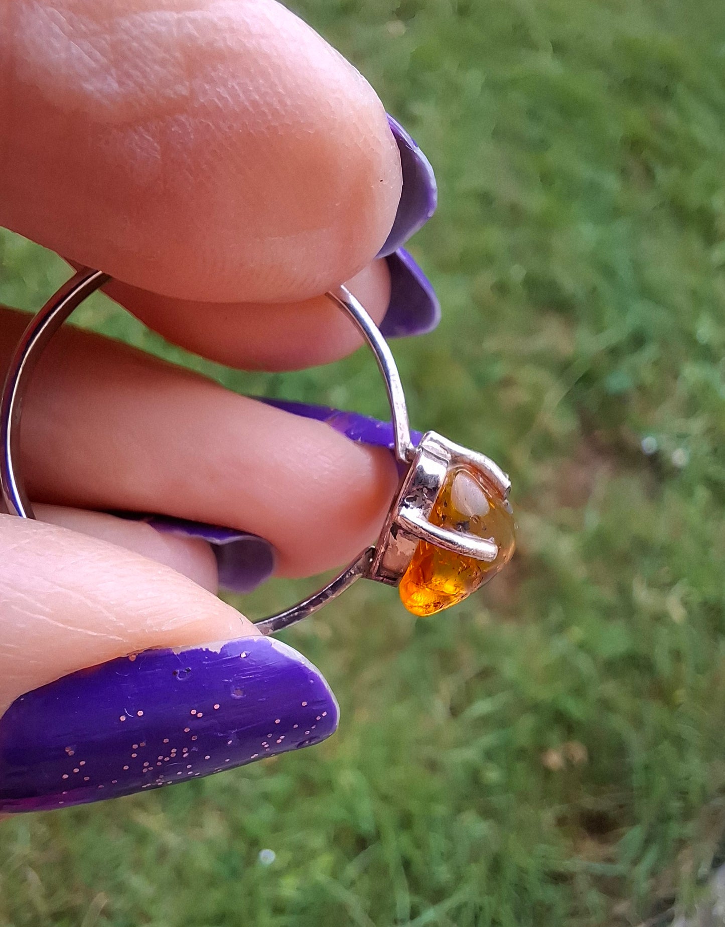 Baltic Amber Ring, size large Y, 925 Silver, Fossil (Ref: AR40)