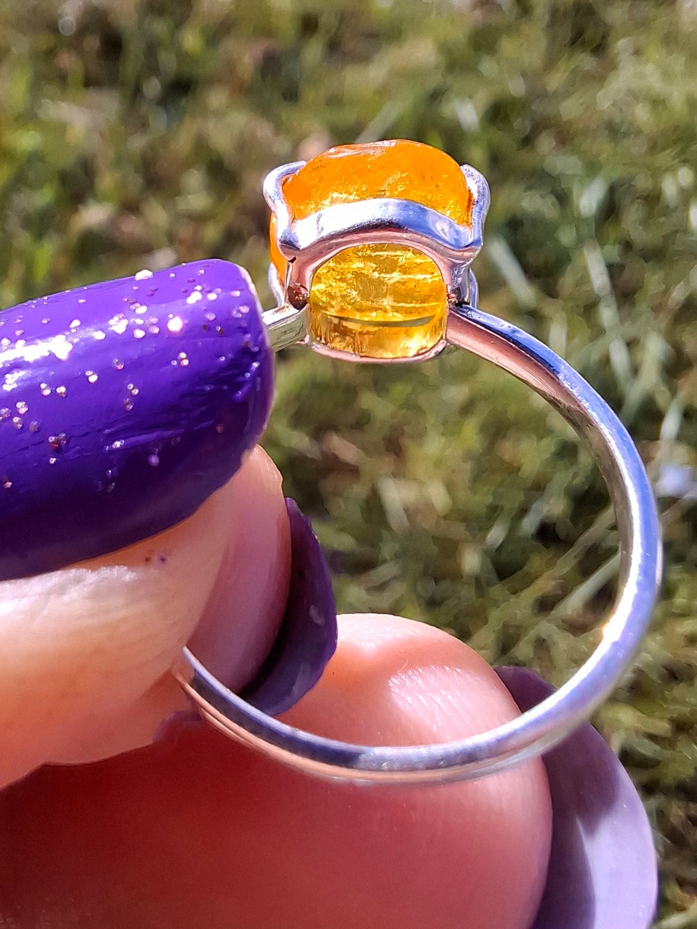 Baltic Amber Ring, size large N, 925 Silver, Fossil (Ref: AR9)