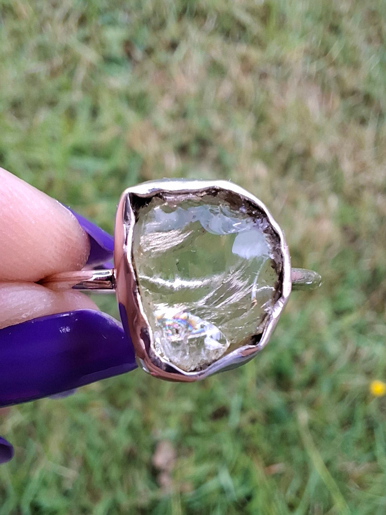 Libyan Desert Glass Ring, size large V, 925 Silver, Tektite (Ref: LR60)