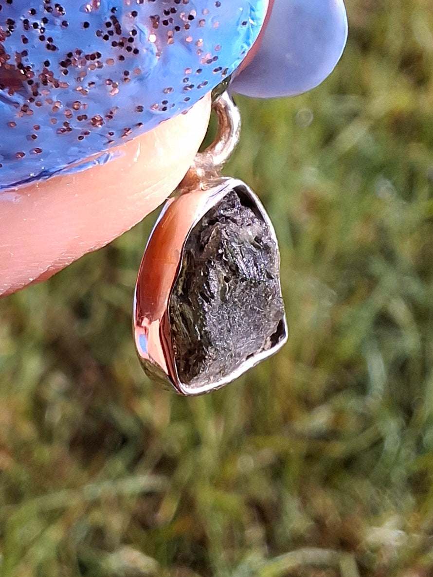 Moldavite Piece, 925 Silver, Tektite (Ref: P54)