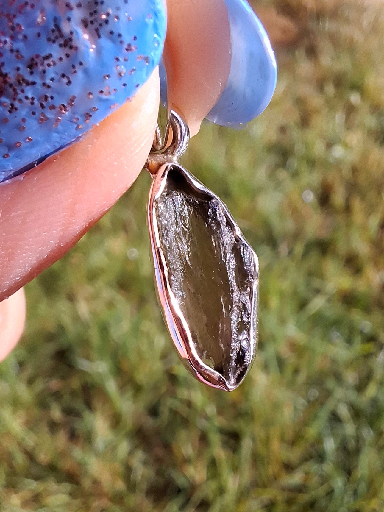 Moldavite Pendant, 925 Silver, Tektite (Ref: P43)