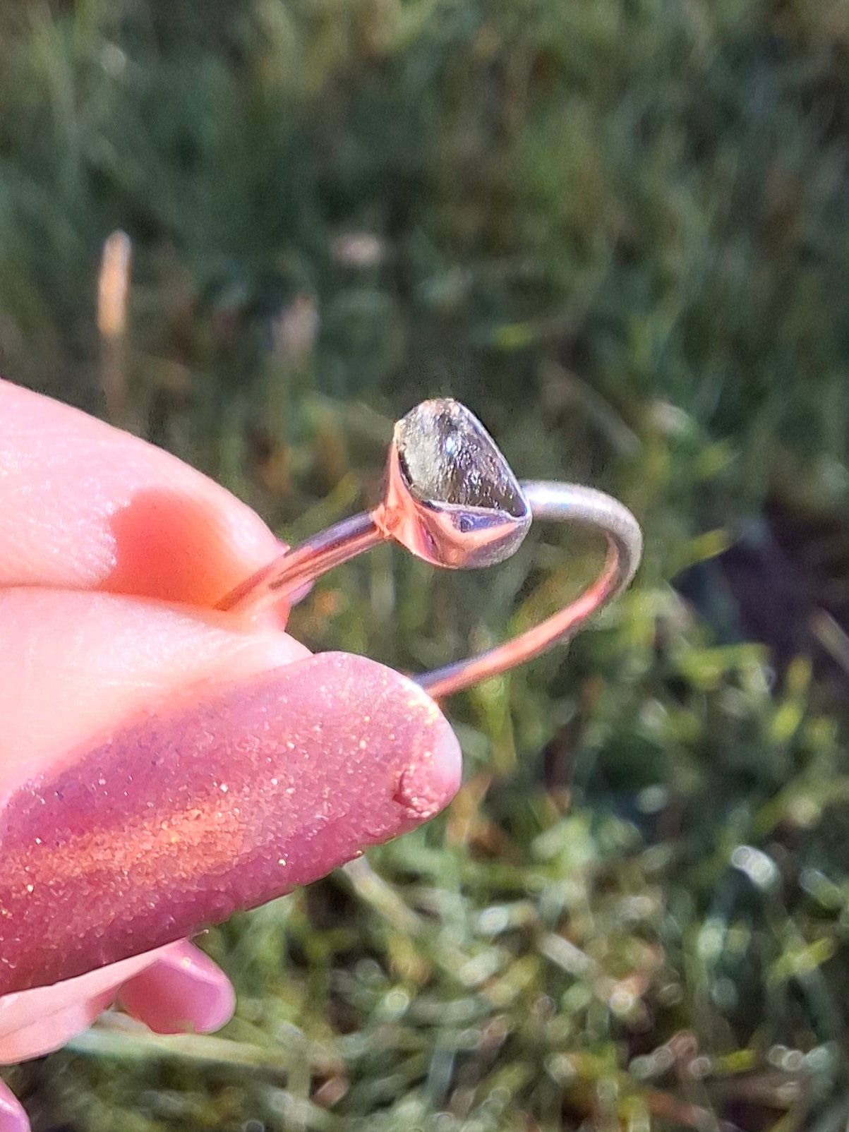 Moldavite Ring, size large M, 925 Silver, Tektite (Ref: R38)