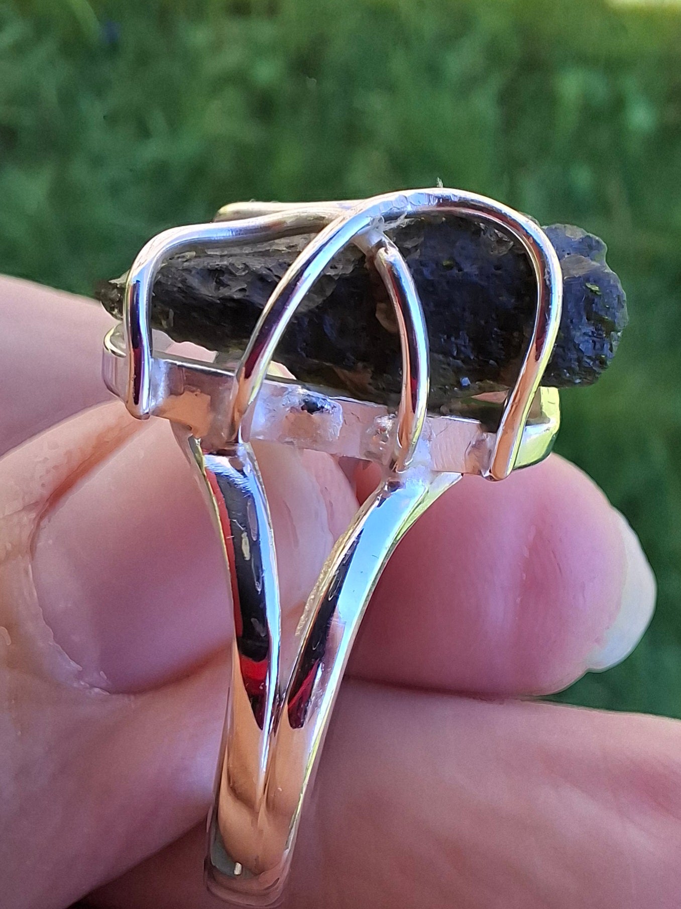 Moldavite Ring, size W, 925 silver, Tektite (Ref: R16)