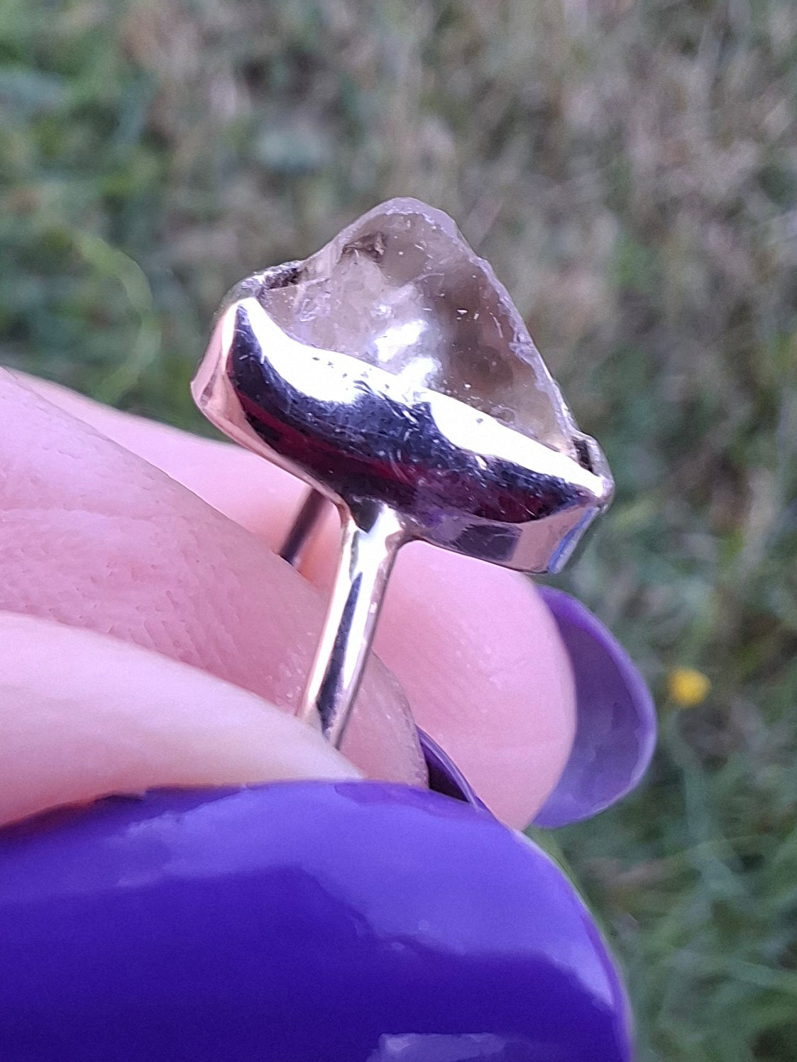 Libyan Desert Glass Ring, size small R, 925 Silver, Tektite (Ref: LR39)