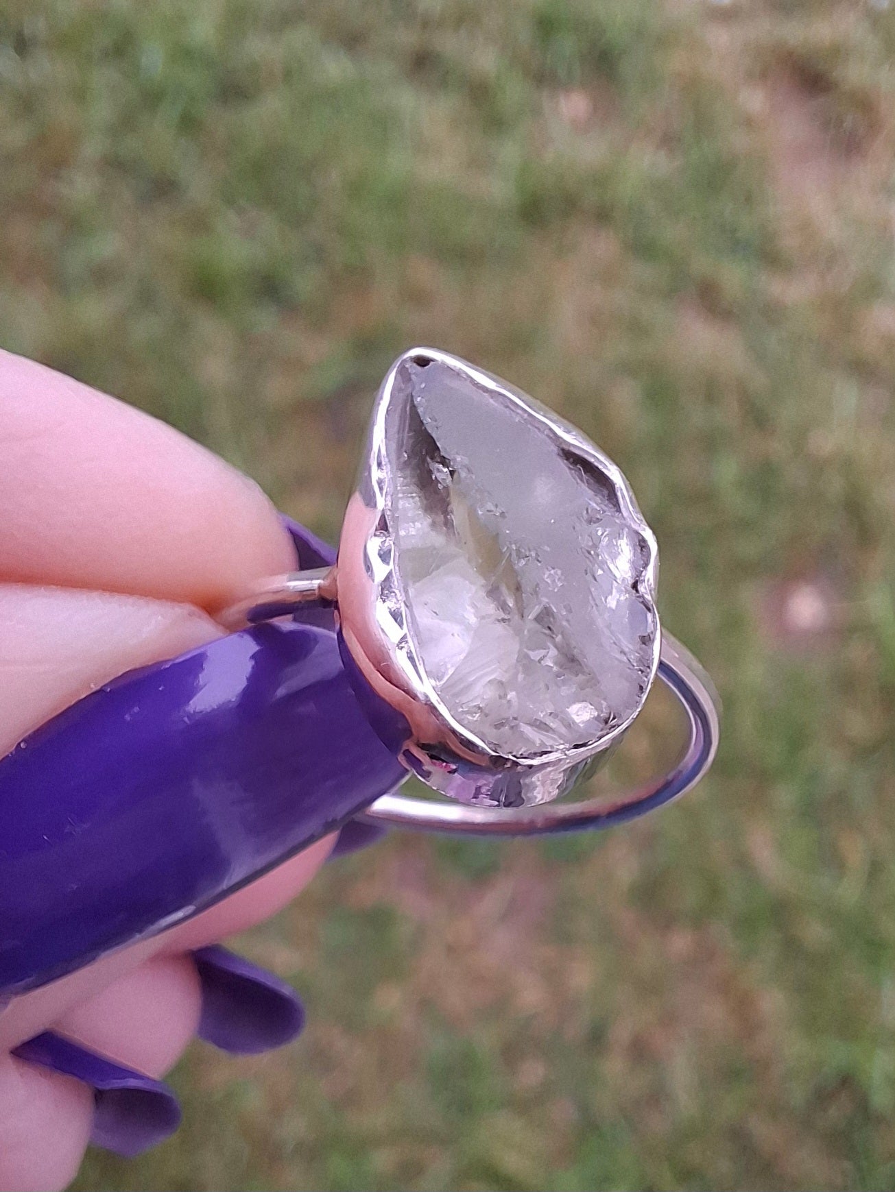 Libyan Desert Glass Ring, size large P, 925 Silver, Tektite (Ref: LR34)