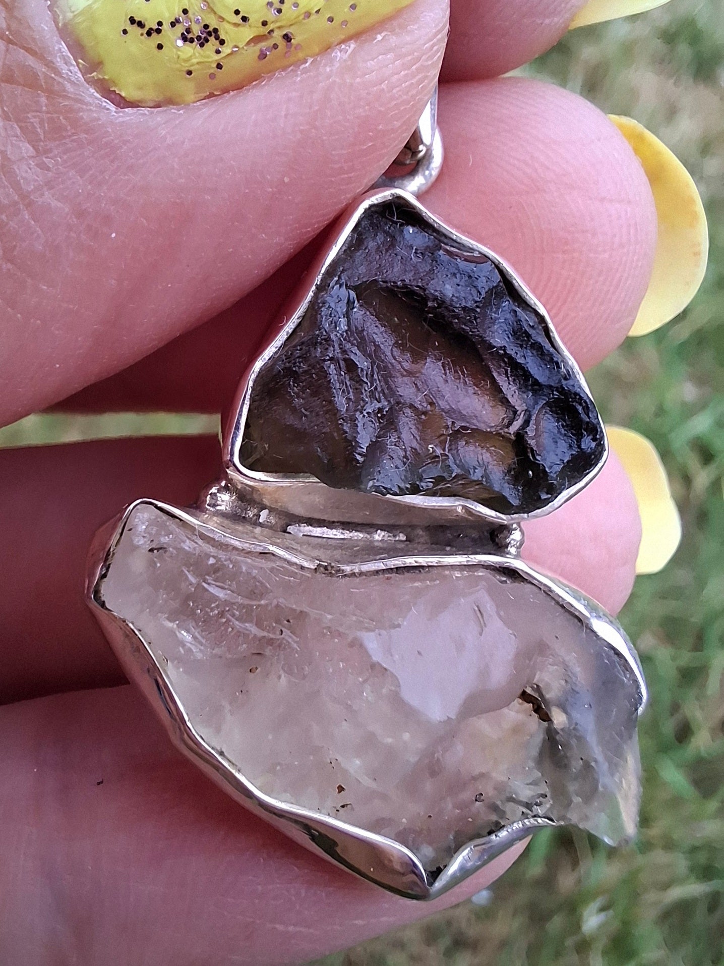 Moldavite & Libyan Desert Glass Pendant, 925 Silver, Tektite (Ref: MLP18)