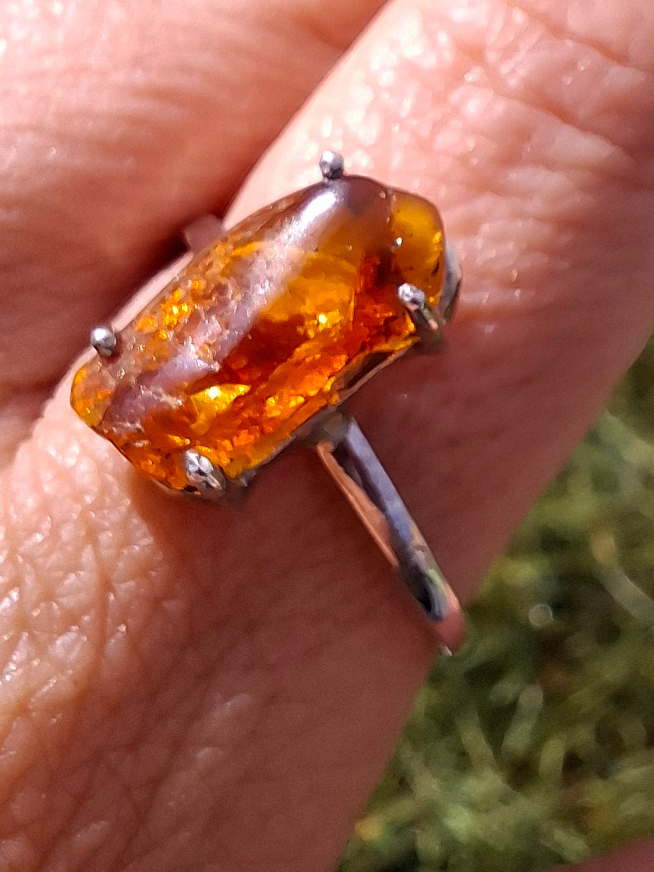 Baltic Amber Ring, size large Y, 925 Silver, Fossil (Ref: AR22)