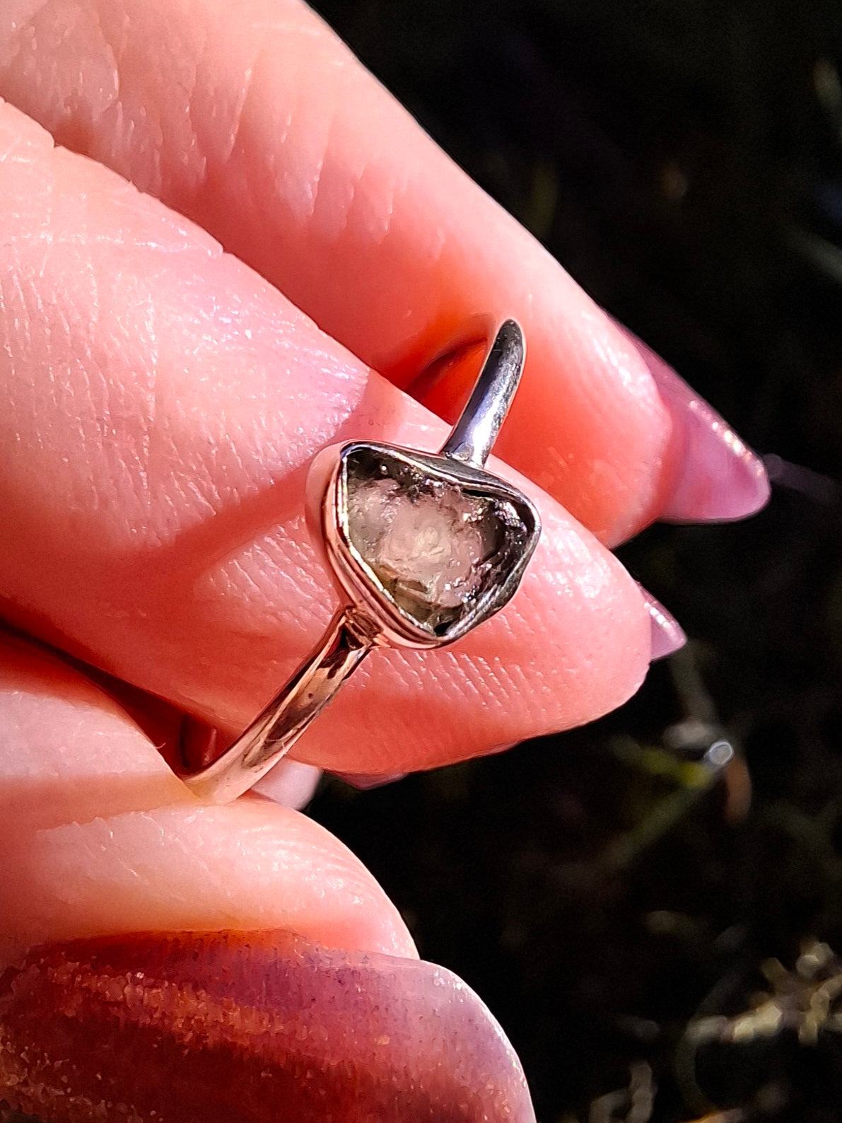 Moldavite Ring, size large L/small M, 925 Silver, Tektite (Ref: R50)