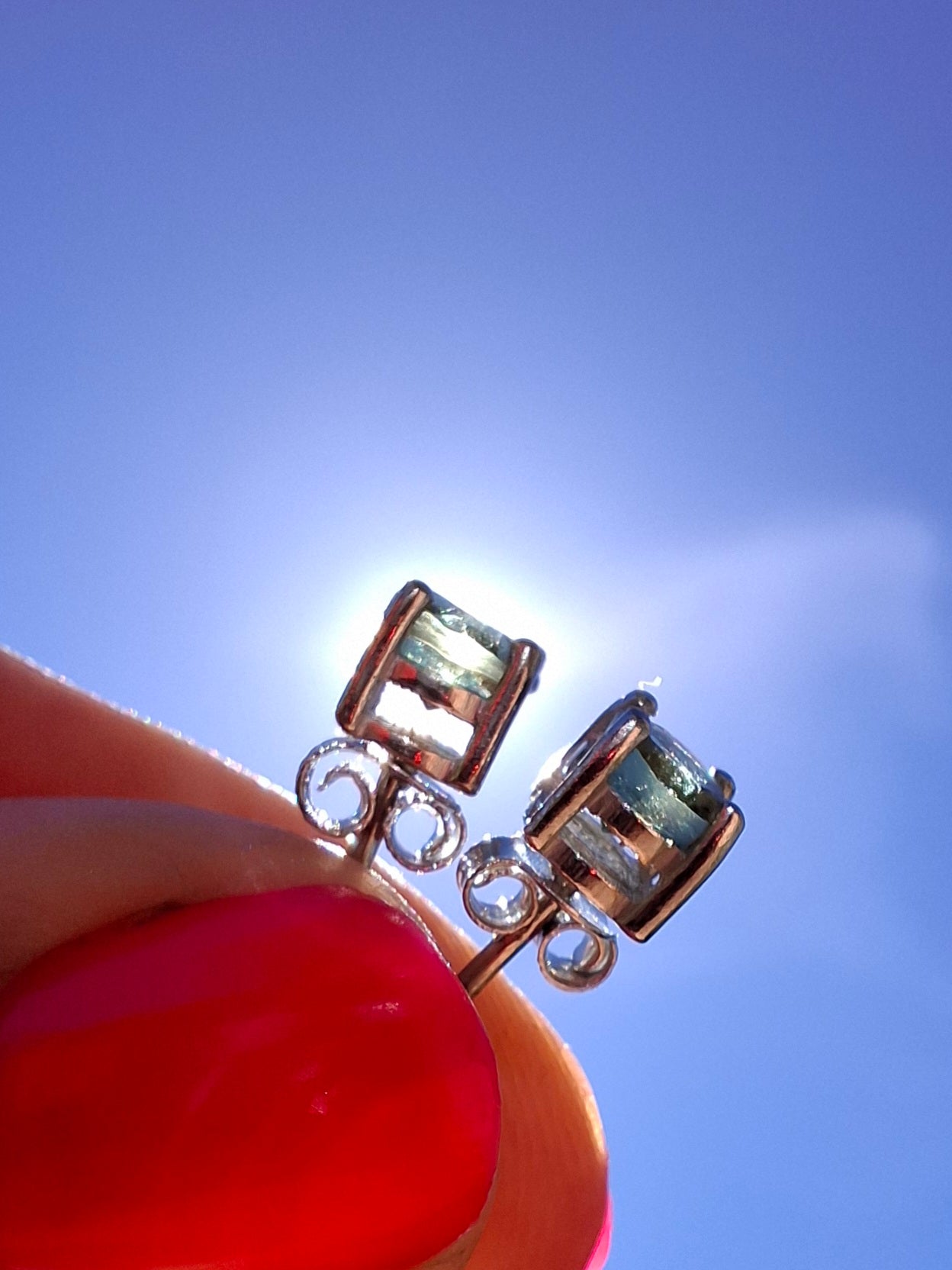 Moldavite (faceted) 5mm STUD EARRINGS, 925 Silver, Tektite (Ref: Pair48)