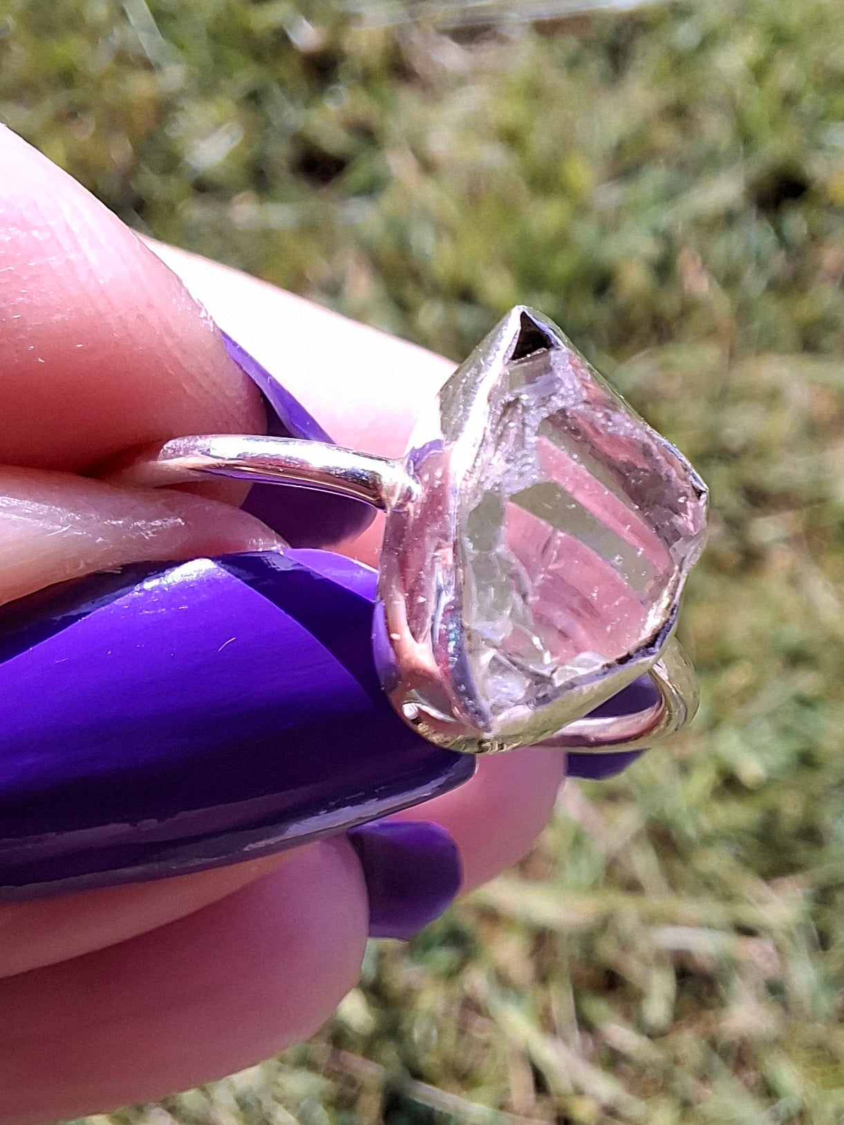 Libyan Desert Glass Ring, size large T/small U, 925 Silver, Tektite (Ref: LR51)