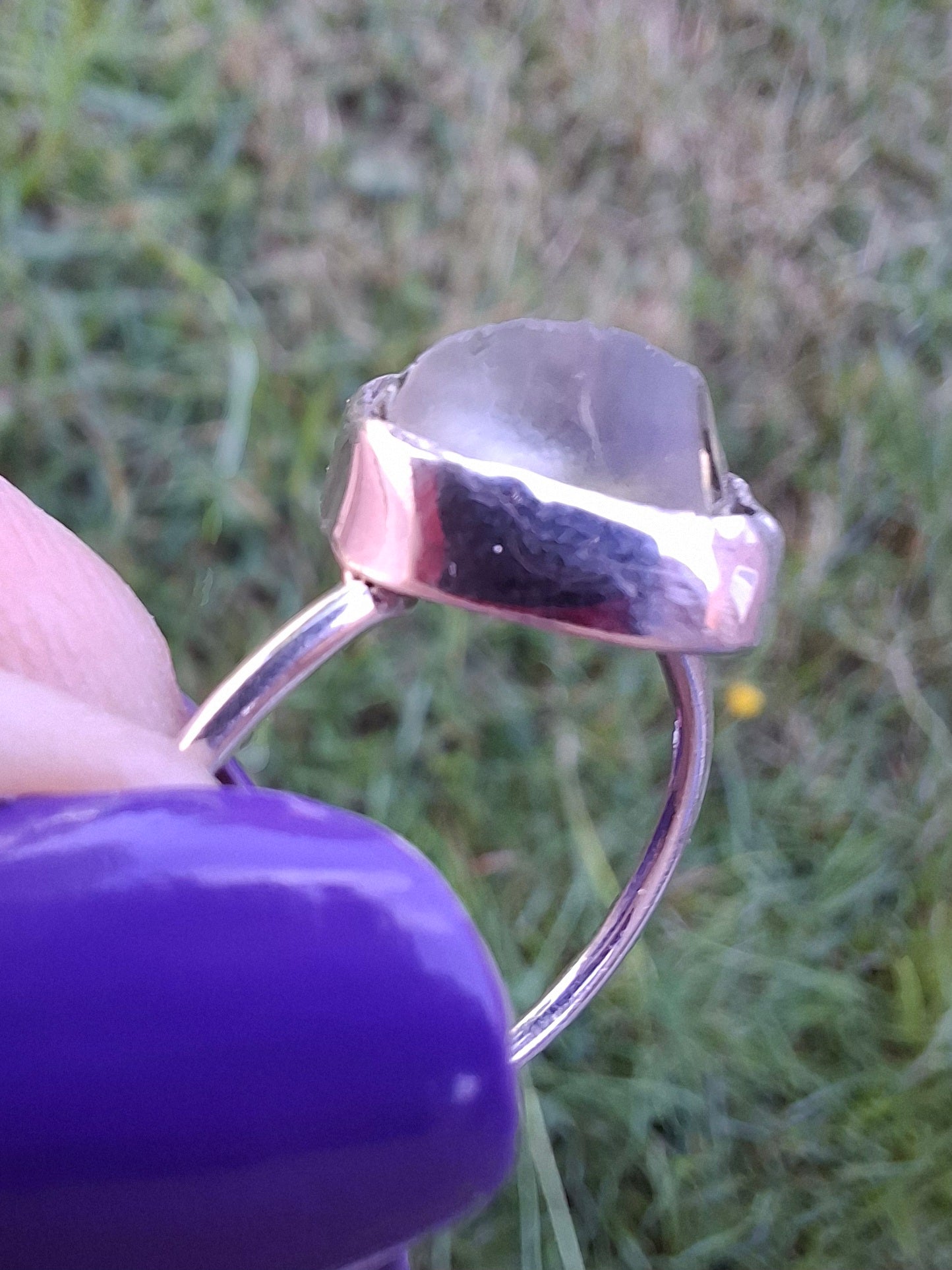 Libyan Desert Glass Ring, size large R/small S, 925 Silver, Tektite (Ref: LR42)