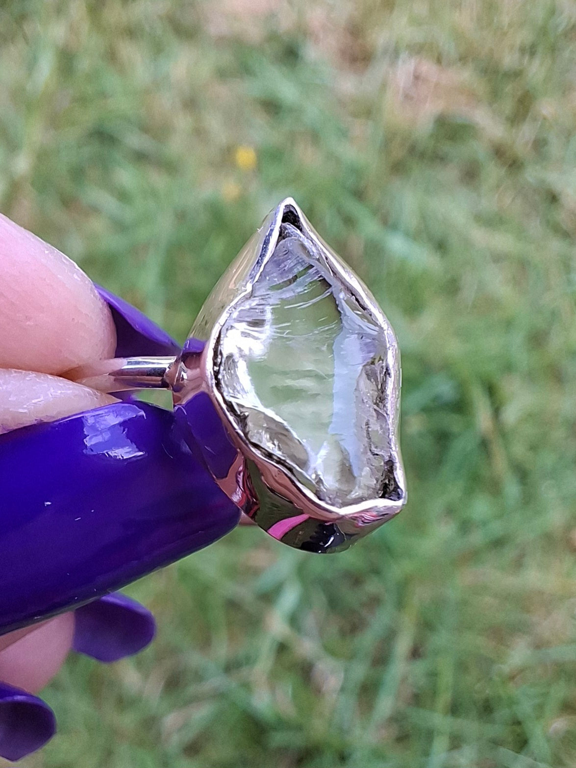 Libyan Desert Glass Ring, size large K, 925 Silver, Tektite (Ref: LR16)