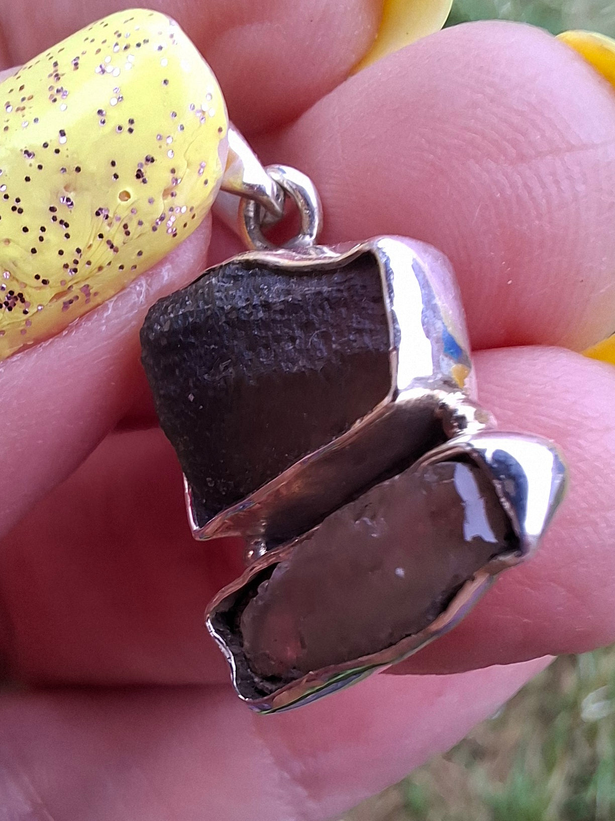 Moldavite & Libyan Desert Glass Pendant, 925 Silver, Tektite (Ref: MLP6)