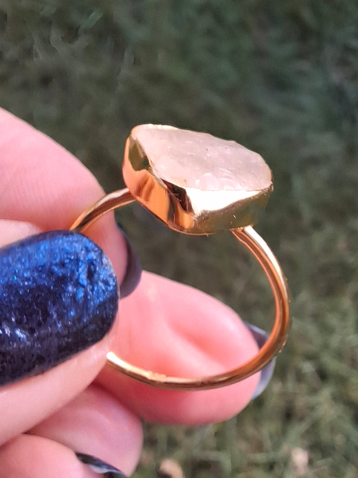 Libyan Desert Glass Ring, 14K GOLD Plated, size large R, Tektite (Ref: LR76)
