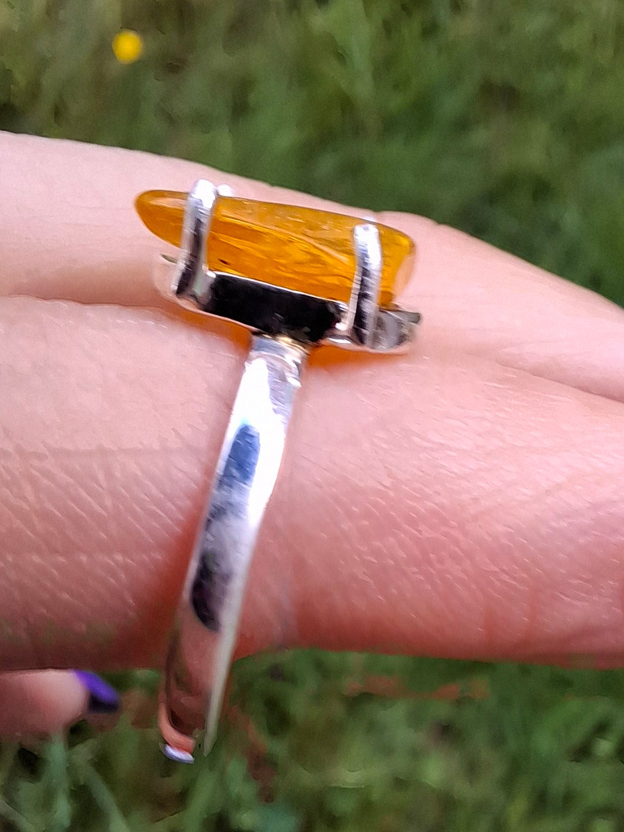 Baltic Amber Ring, size large N, 925 Silver, Fossil (Ref: AR9)