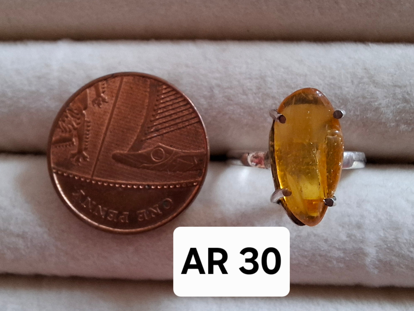 Baltic Amber Ring, size large J/small K, 925 Silver, Fossil (Ref: AR30)