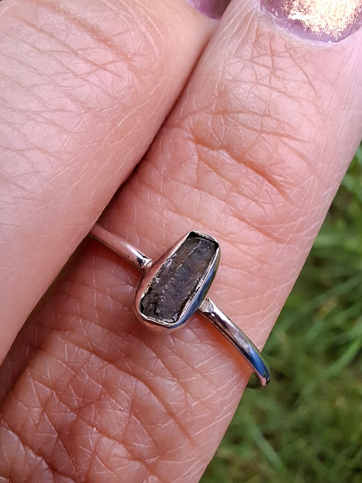 Moldavite Ring, size large T/small U, 925 Silver, Tektite (Ref: R71)
