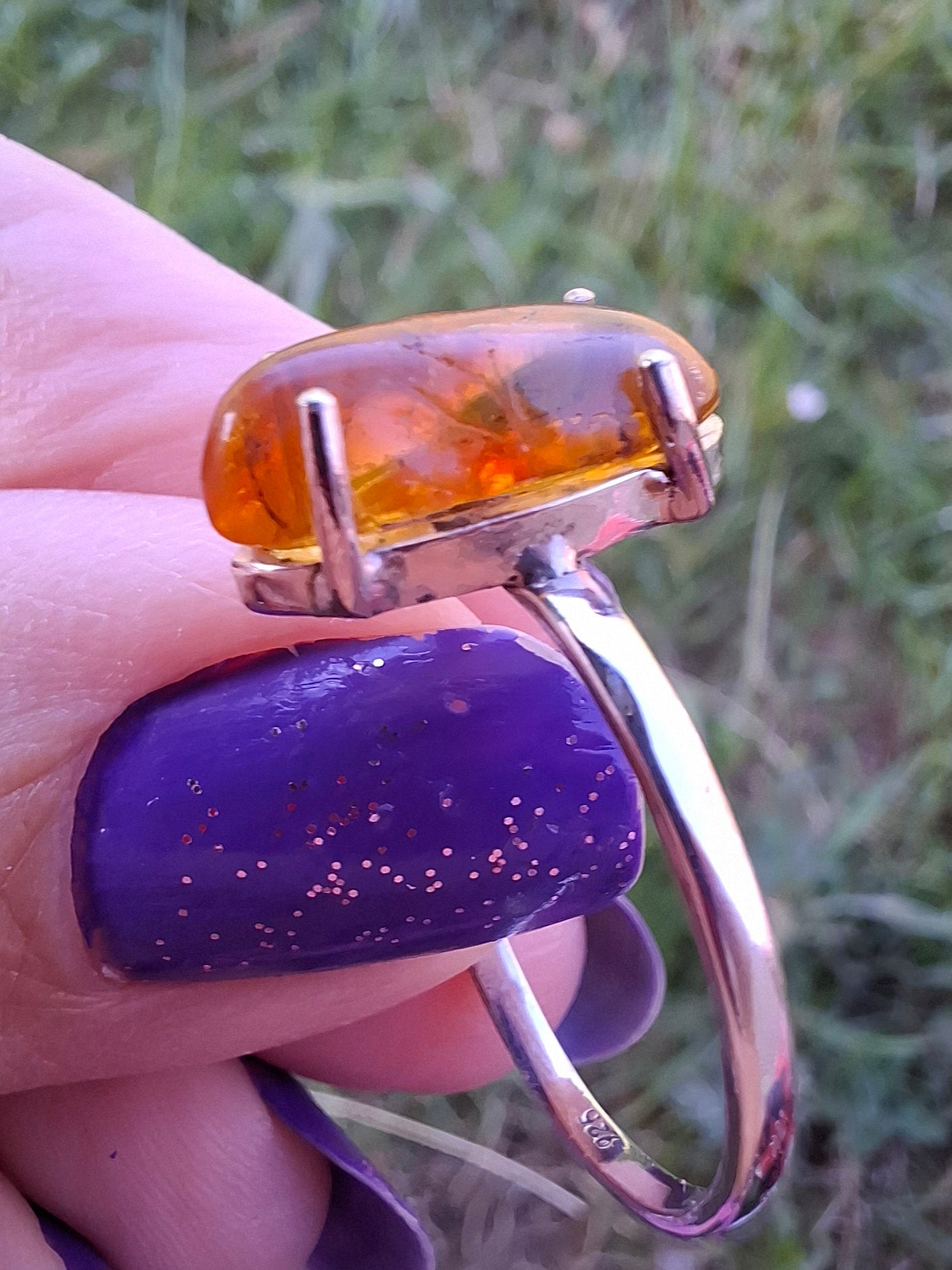 Baltic Amber Ring, size large V, 925 Silver, Fossil (Ref: AR25)