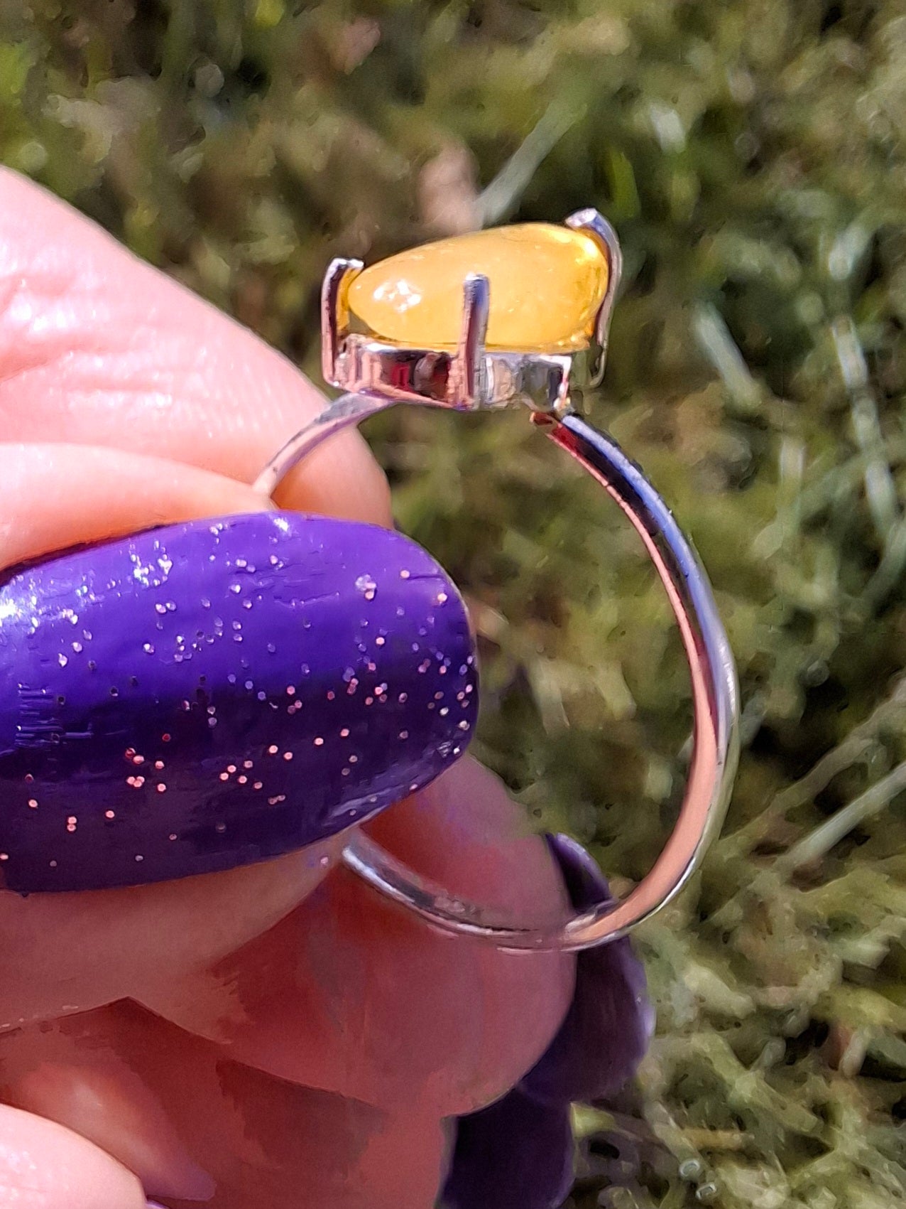 Baltic Amber Ring, size large Q, 925 Silver, Fossil (Ref: AR13)
