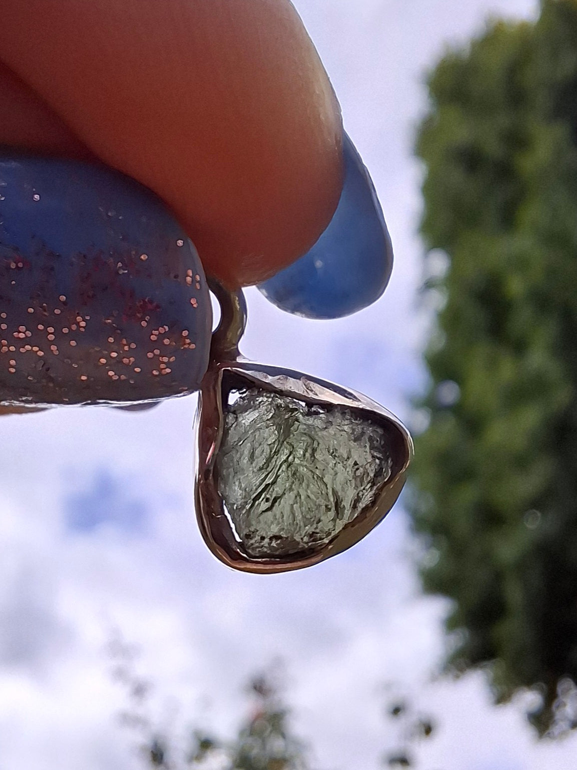Moldavite Pendant, 925 Silver, Tektite (Ref: P69)
