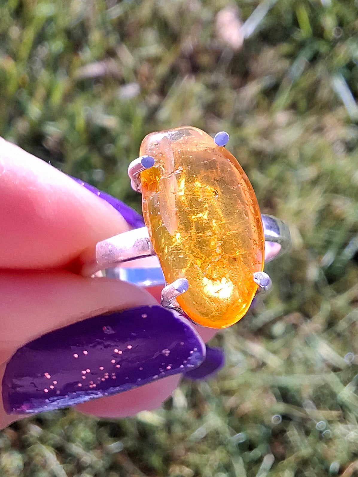 Baltic Amber Ring, size large L, 925 Silver, Fossil (Ref: AR3)