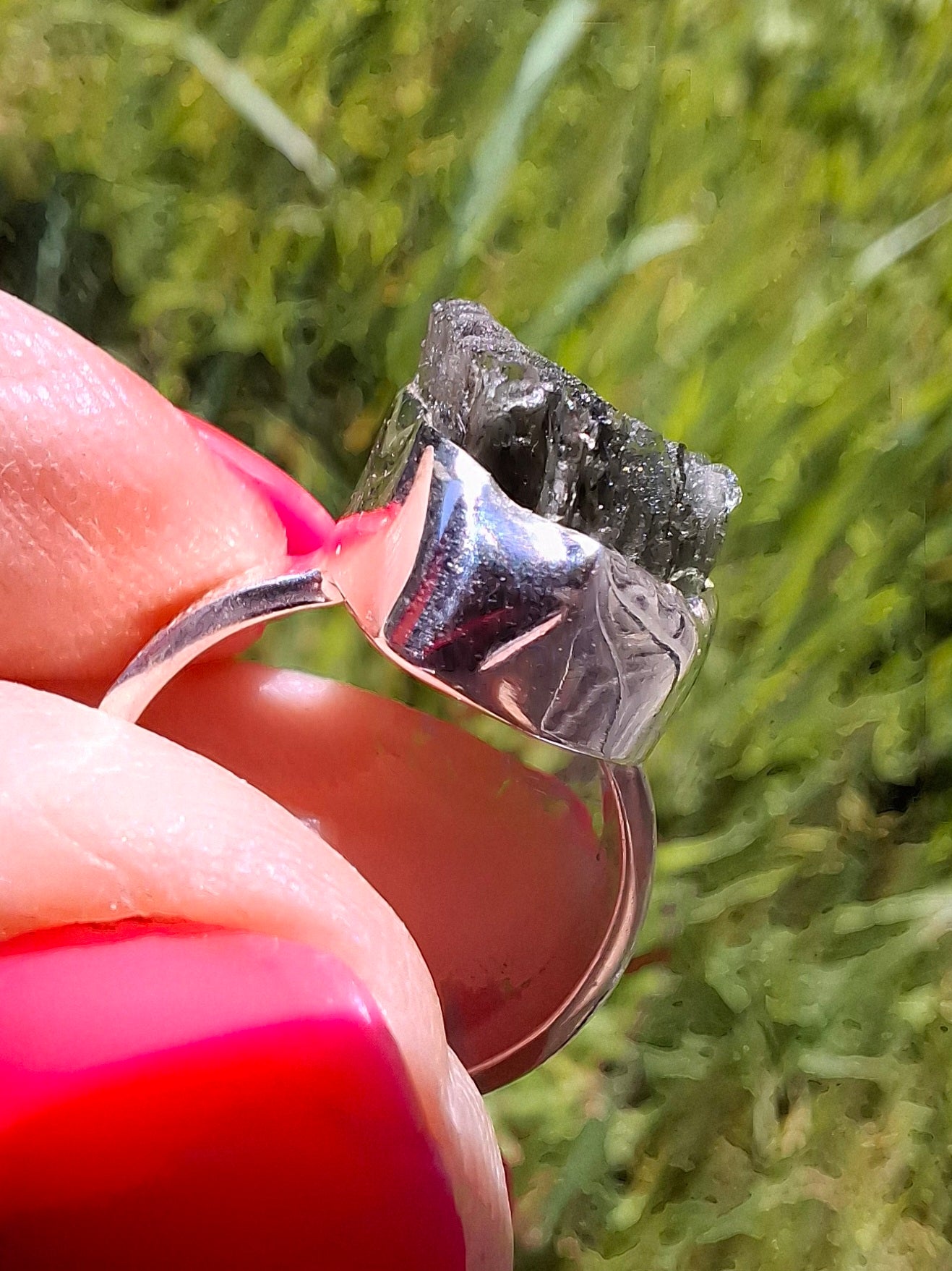 Moldavite Ring, size I, 925 Silver, Tektite (Ref: R295)