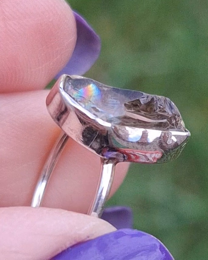Libyan Desert Glass Ring, size K, 925 Silver, Tektite 🌈 (Ref: LR12)