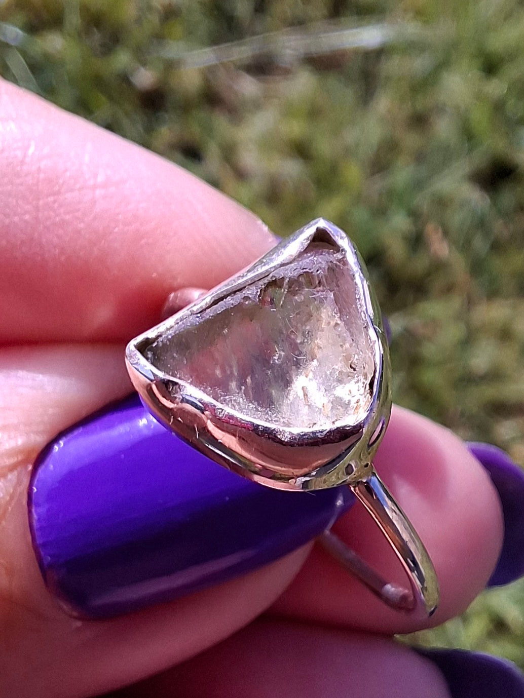 Libyan Desert Glass Ring, size small R, 925 Silver, Tektite (Ref: LR39)