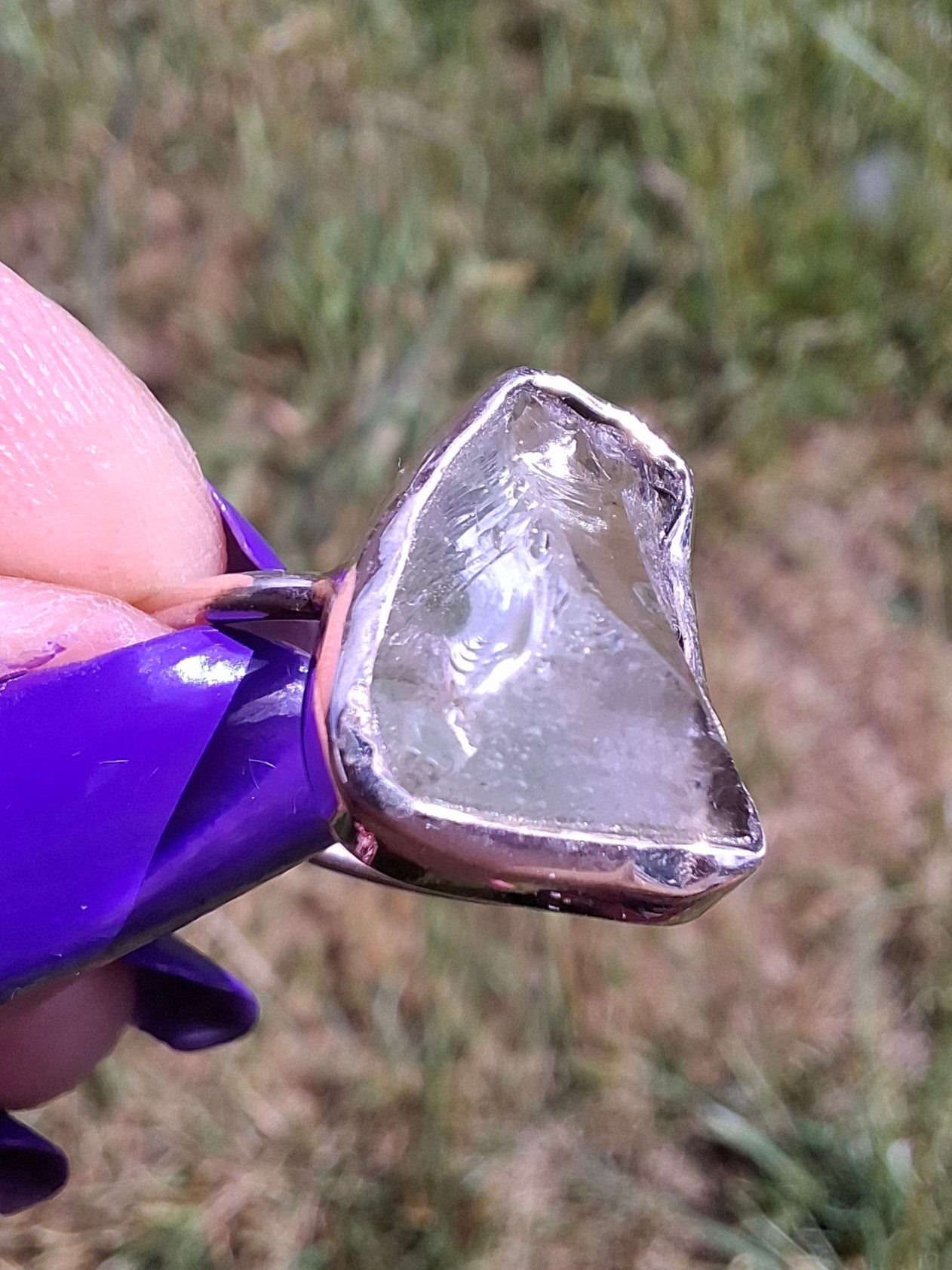 Libyan Desert Glass Ring, size large P, 925 Silver, Tektite (Ref: LR30)