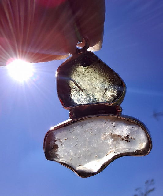 Moldavite & Libyan Desert Glass Pendant, 925 Silver, Tektite (Ref: MLP10)